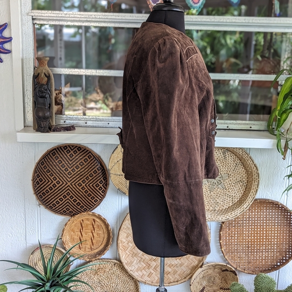 Authentic Vintage Landhaus Suede Leather Blazer Dirndl Tirolean Folklore Lg - Picture 6 of 16